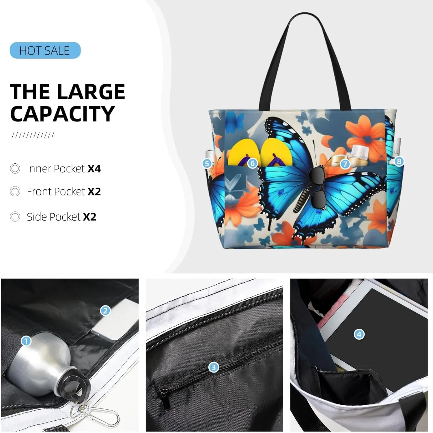 Elephant Family Large Capacity Beach Travel Bag - Waterproof Zipper Vacation Tote for Sandproof Storage, and Camping