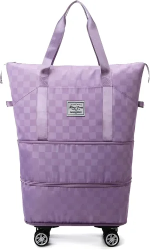 Ellniges]【Oxford Fabric Luggage Bag with Wheels & Retractable Handle, 36-55L Rolling Travel Duffel for Women, Durable Water- Carry-On for Airplane/Train/Weekend Trips, Spacious Organizational Design