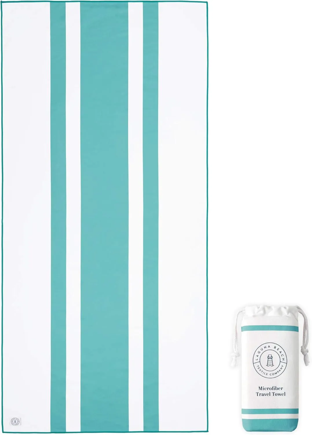 Emerald Microfiber Beach Towel by Laguna Beach Textile Co - Sand Free, Light Weight Striped Pool Towel - Perfect for Yoga, Gym, Beach, Pool - Extra Large, 35" x 75" - Aqua Blue