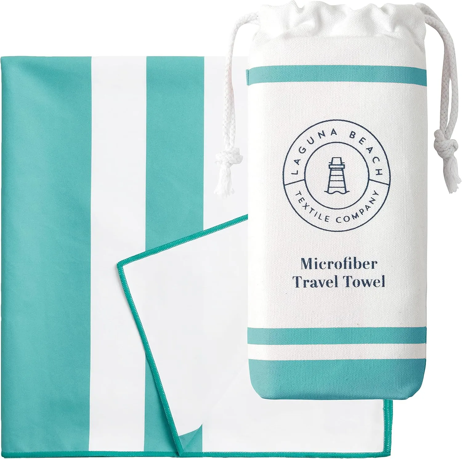 Emerald Microfiber Beach Towel by Laguna Beach Textile Co - Sand Free, Light Weight Striped Pool Towel - Perfect for Yoga, Gym, Beach, Pool - Extra Large, 35" x 75" - Aqua Blue