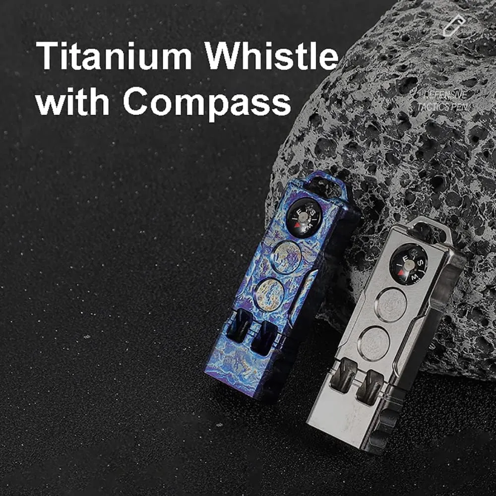 Emergency Survival Whistle EDC Titanium Safety Whistle with Compass Double Tubes Loud Whistle for Outdoor Camping Hiking Pet Training,Loud Up to 120db