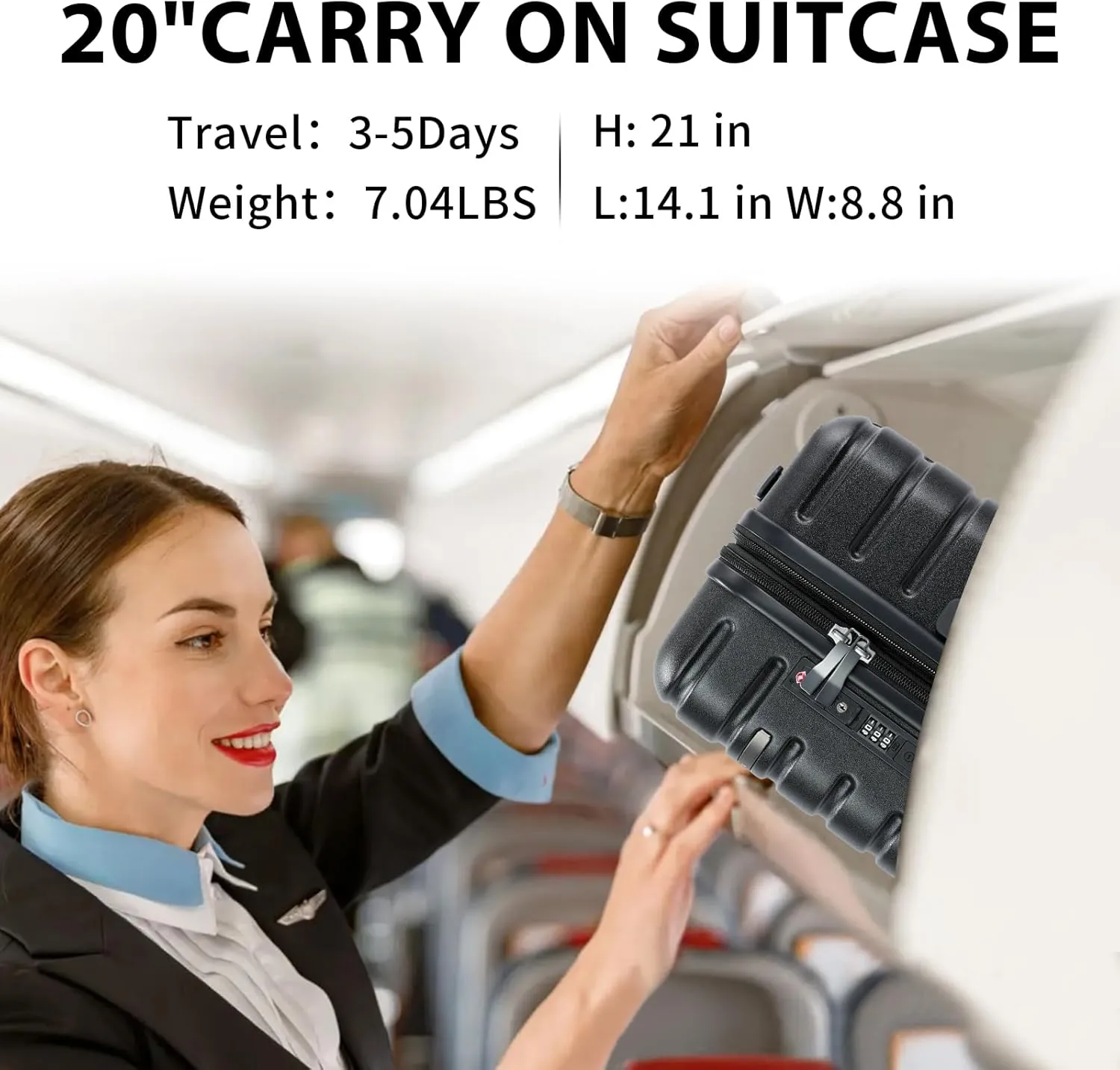 EMPSIGN Carry On Luggage with Spinner Wheels, Hard Shell Carry-On Suitcase 21x14x9 Airline Approved & Built-in TSA Lock, Durable Travel Rolling Suitcase, Carry-On 20-Inch, Black