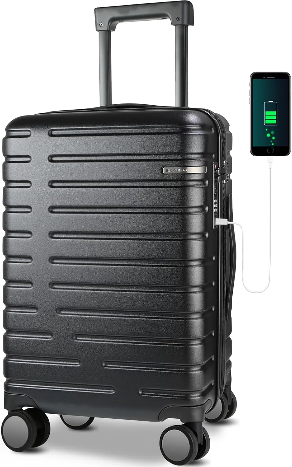 EMPSIGN Carry On Luggage with Spinner Wheels, Hard Shell Carry-On Suitcase 21x14x9 Airline Approved & Built-in TSA Lock, Durable Travel Rolling Suitcase, Carry-On 20-Inch, Black