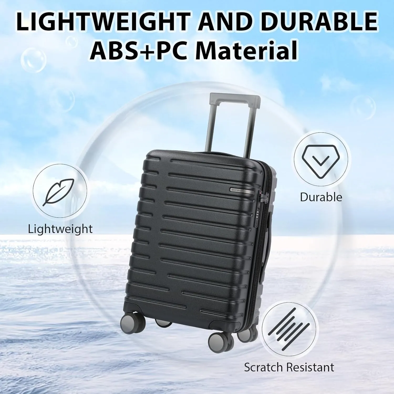 EMPSIGN Carry On Luggage with Spinner Wheels, Hard Shell Carry-On Suitcase 21x14x9 Airline Approved & Built-in TSA Lock, Durable Travel Rolling Suitcase, Carry-On 20-Inch, Black