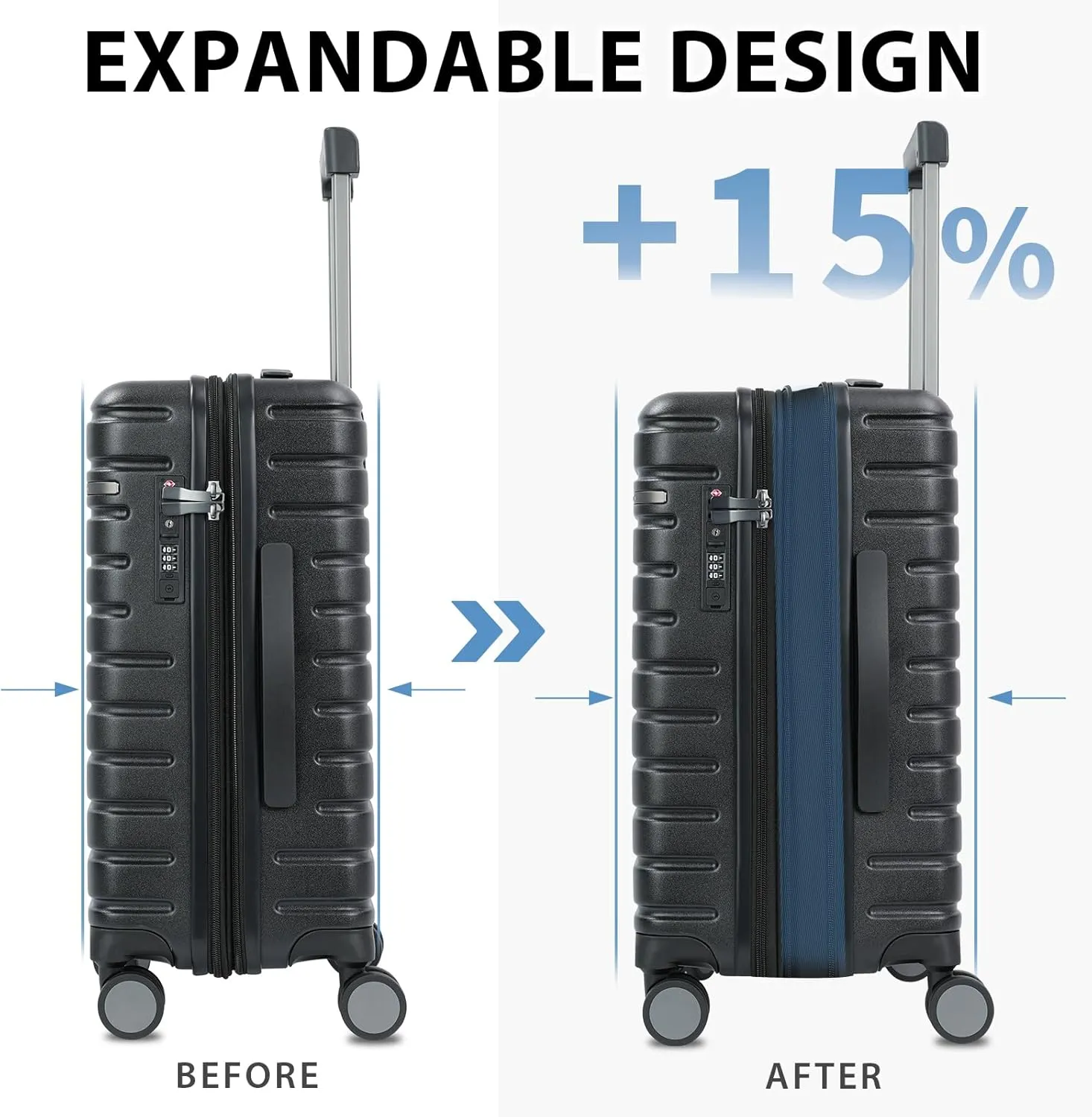 EMPSIGN Carry On Luggage with Spinner Wheels, Hard Shell Carry-On Suitcase 21x14x9 Airline Approved & Built-in TSA Lock, Durable Travel Rolling Suitcase, Carry-On 20-Inch, Black