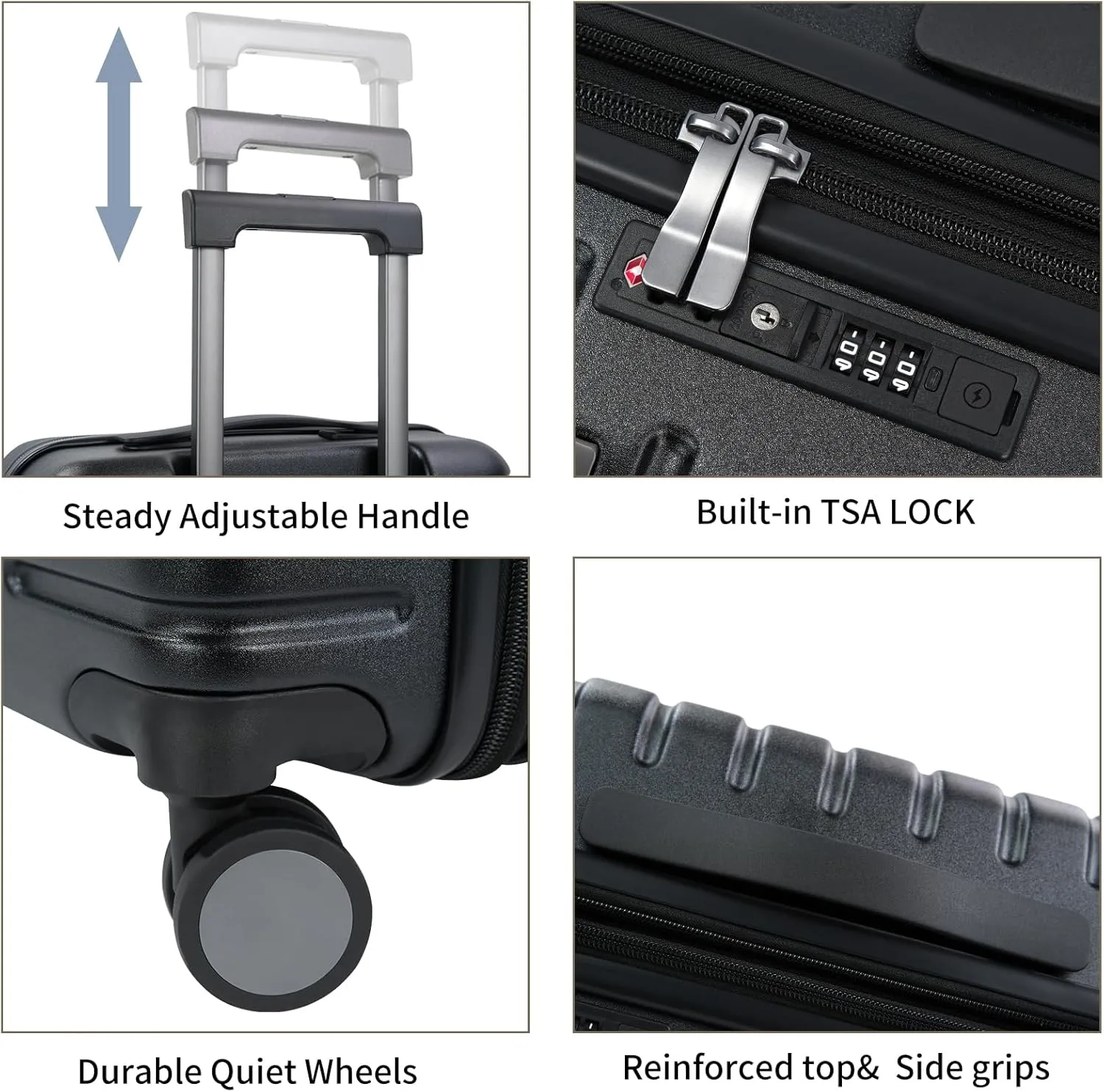 EMPSIGN Carry On Luggage with Spinner Wheels, Hard Shell Carry-On Suitcase 21x14x9 Airline Approved & Built-in TSA Lock, Durable Travel Rolling Suitcase, Carry-On 20-Inch, Black