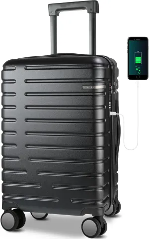 EMPSIGN Carry On Luggage with Spinner Wheels, Hard Shell Carry-On Suitcase 21x14x9 Airline Approved & Built-in TSA Lock, Durable Travel Rolling Suitcase, Carry-On 20-Inch, Black