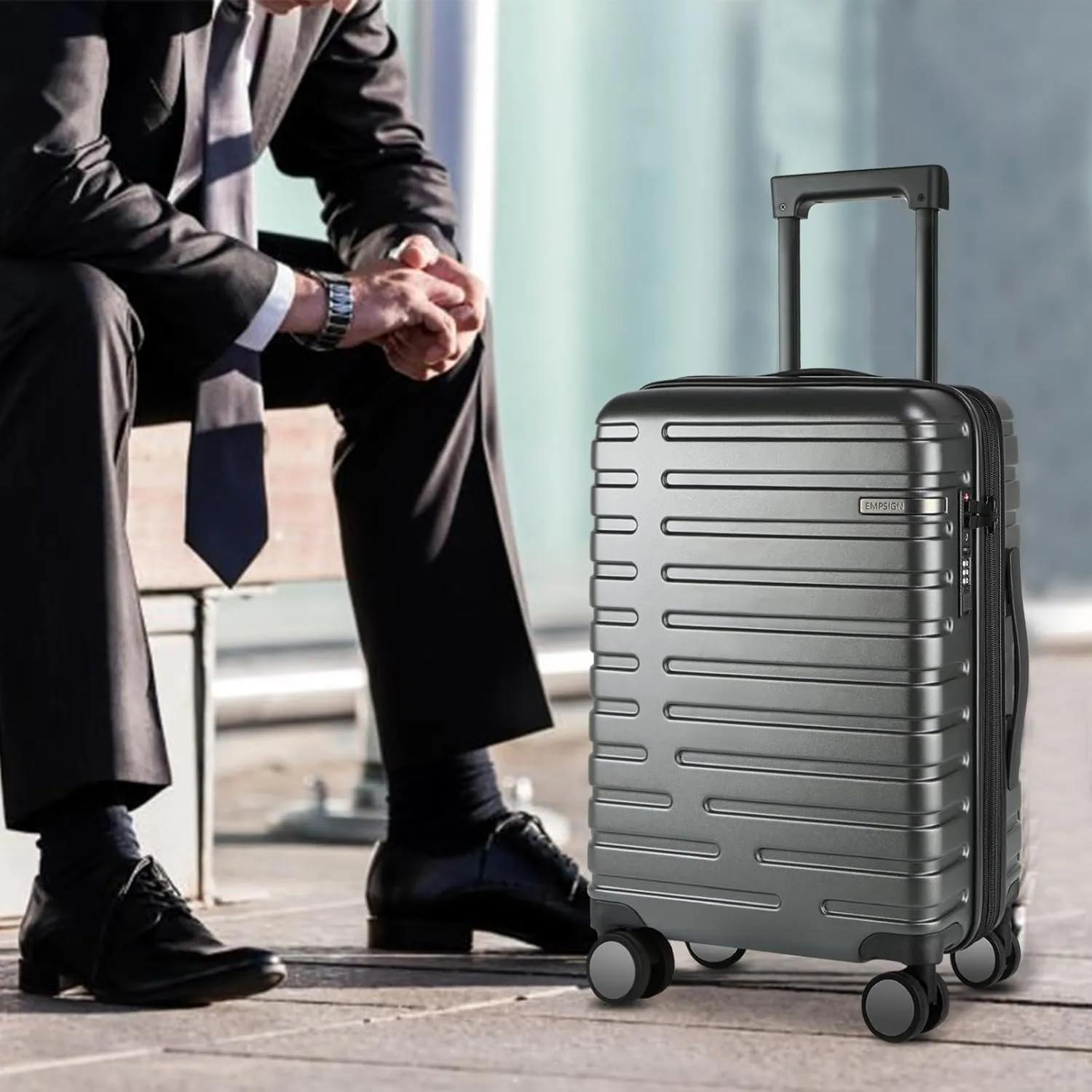 EMPSIGN Carry On Luggage with Spinner Wheels, Hard Shell Carry-On Suitcase 21x14x9 Airline Approved & Built-in TSA Lock, Durable Travel Rolling Suitcase, Carry-On 20-Inch, Dark Grey