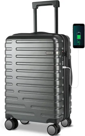 EMPSIGN Carry On Luggage with Spinner Wheels, Hard Shell Carry-On Suitcase 21x14x9 Airline Approved & Built-in TSA Lock, Durable Travel Rolling Suitcase, Carry-On 20-Inch, Dark Grey