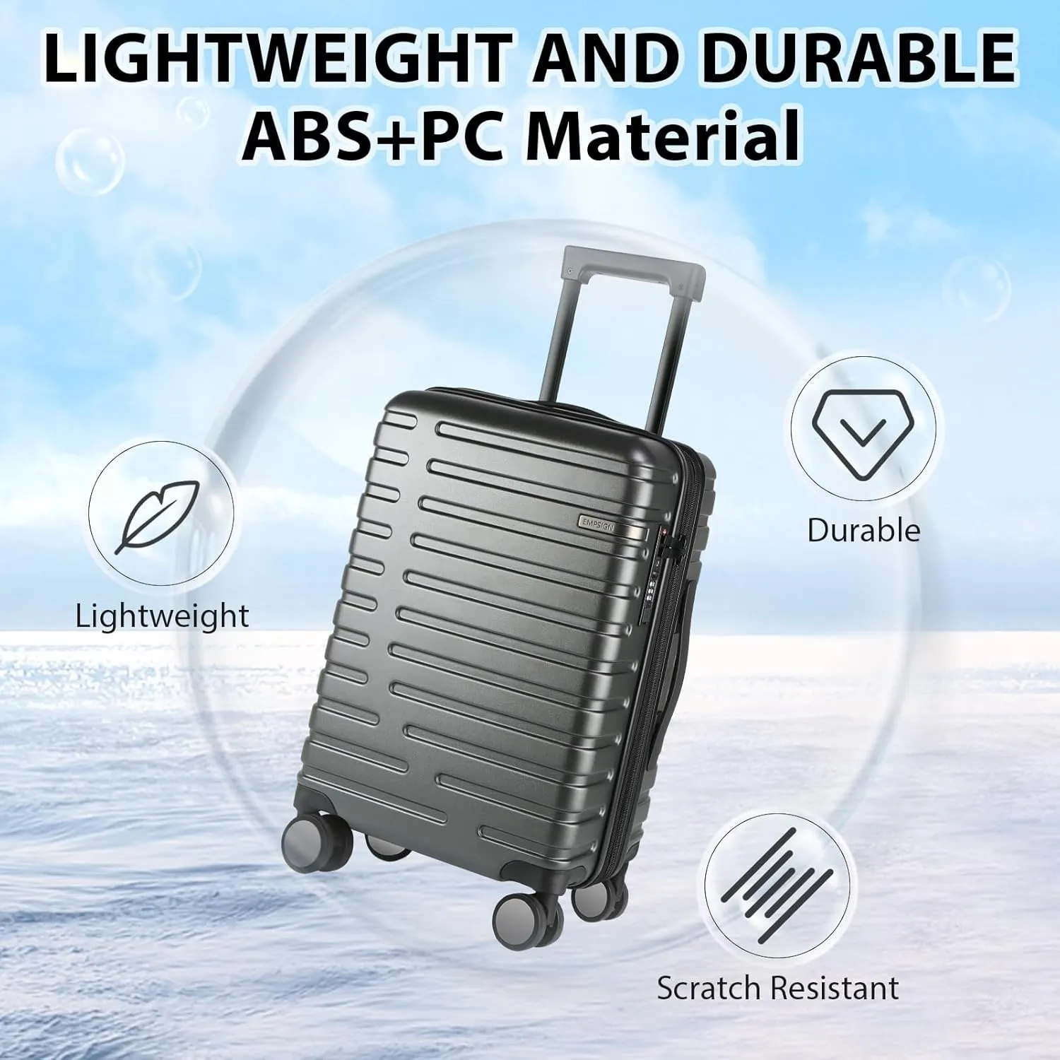 EMPSIGN Carry On Luggage with Spinner Wheels, Hard Shell Carry-On Suitcase 21x14x9 Airline Approved & Built-in TSA Lock, Durable Travel Rolling Suitcase, Carry-On 20-Inch, Dark Grey