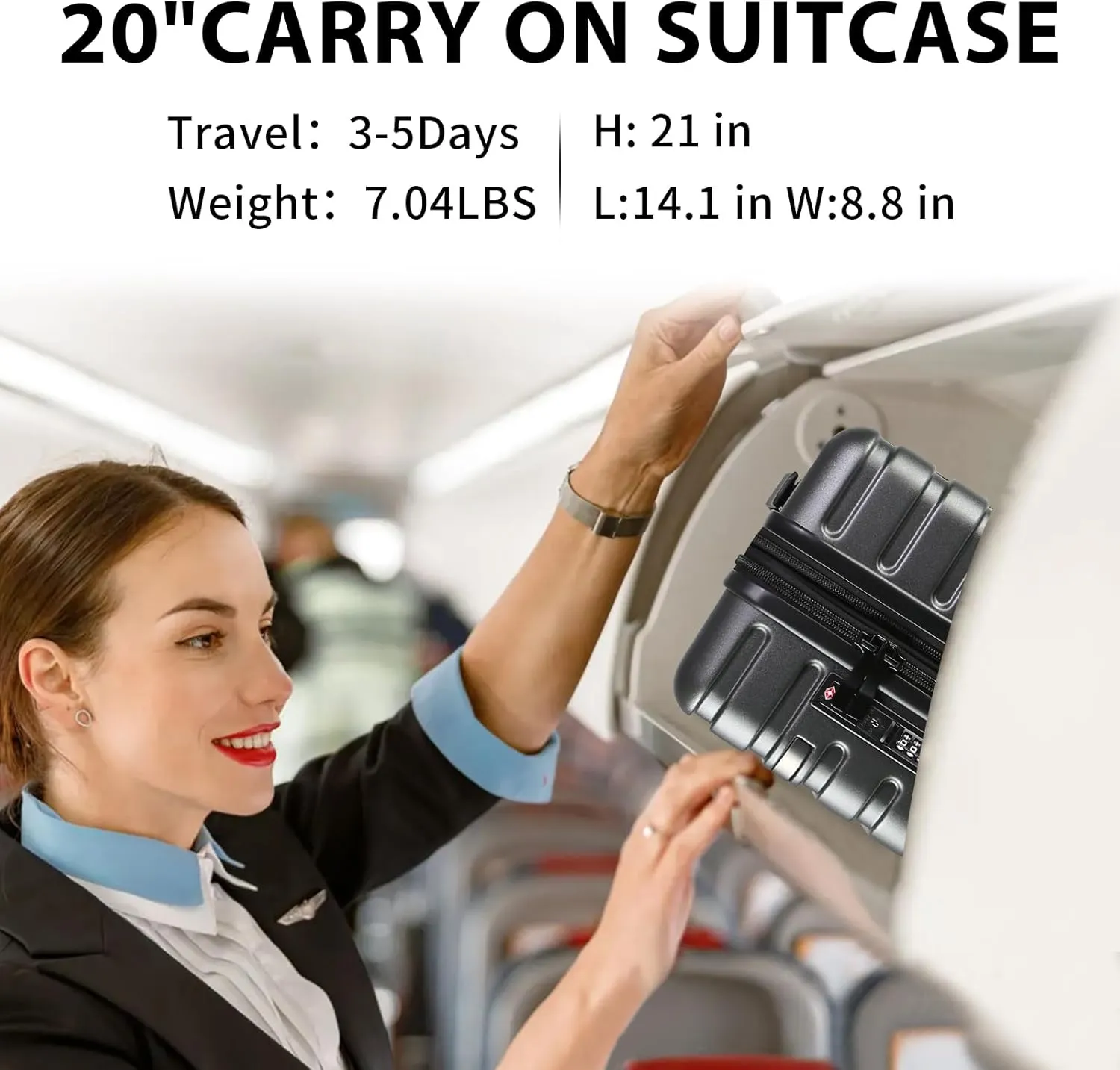 EMPSIGN Carry On Luggage with Spinner Wheels, Hard Shell Carry-On Suitcase 21x14x9 Airline Approved & Built-in TSA Lock, Durable Travel Rolling Suitcase, Carry-On 20-Inch, Dark Grey