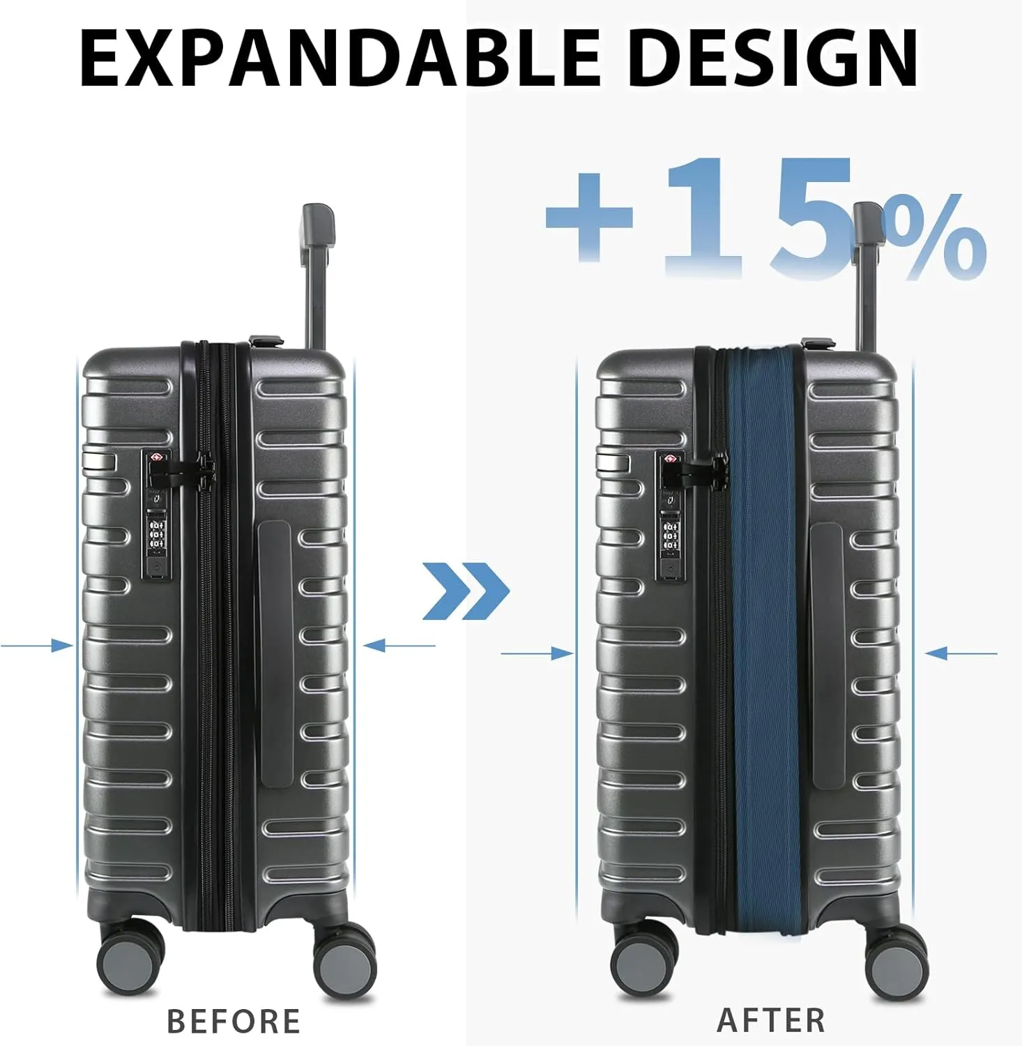 EMPSIGN Carry On Luggage with Spinner Wheels, Hard Shell Carry-On Suitcase 21x14x9 Airline Approved & Built-in TSA Lock, Durable Travel Rolling Suitcase, Carry-On 20-Inch, Dark Grey
