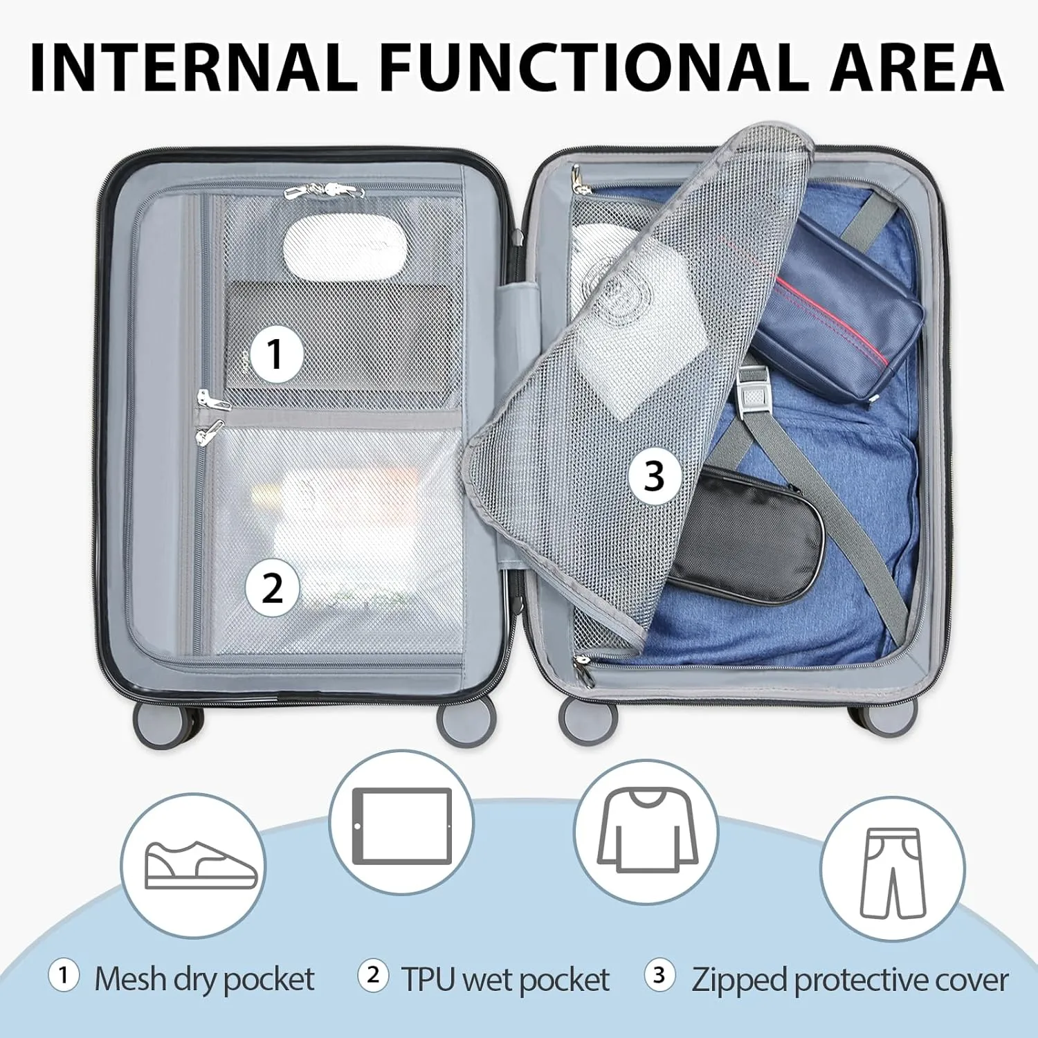 EMPSIGN Carry On Luggage with Spinner Wheels, Hard Shell Carry-On Suitcase 21x14x9 Airline Approved & Built-in TSA Lock, Durable Travel Rolling Suitcase, Carry-On 20-Inch, Dark Grey
