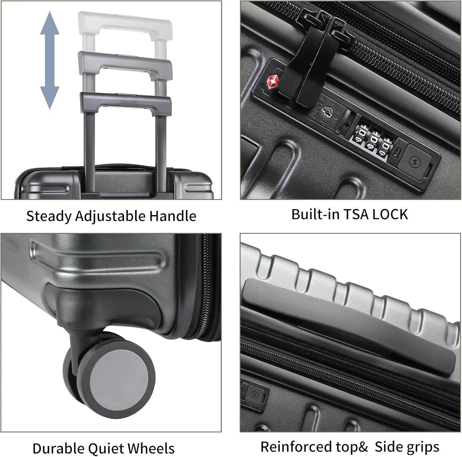 EMPSIGN Carry On Luggage with Spinner Wheels, Hard Shell Carry-On Suitcase 21x14x9 Airline Approved & Built-in TSA Lock, Durable Travel Rolling Suitcase, Carry-On 20-Inch, Dark Grey
