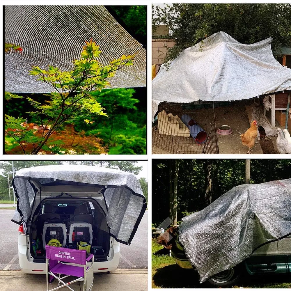 e.share 85% Aluminum Shade Cloth Fabric Sun Block Car Cover Pet Cover Reflective with Grommets for Pergola Cover Canopy 6.5ft X 6ft