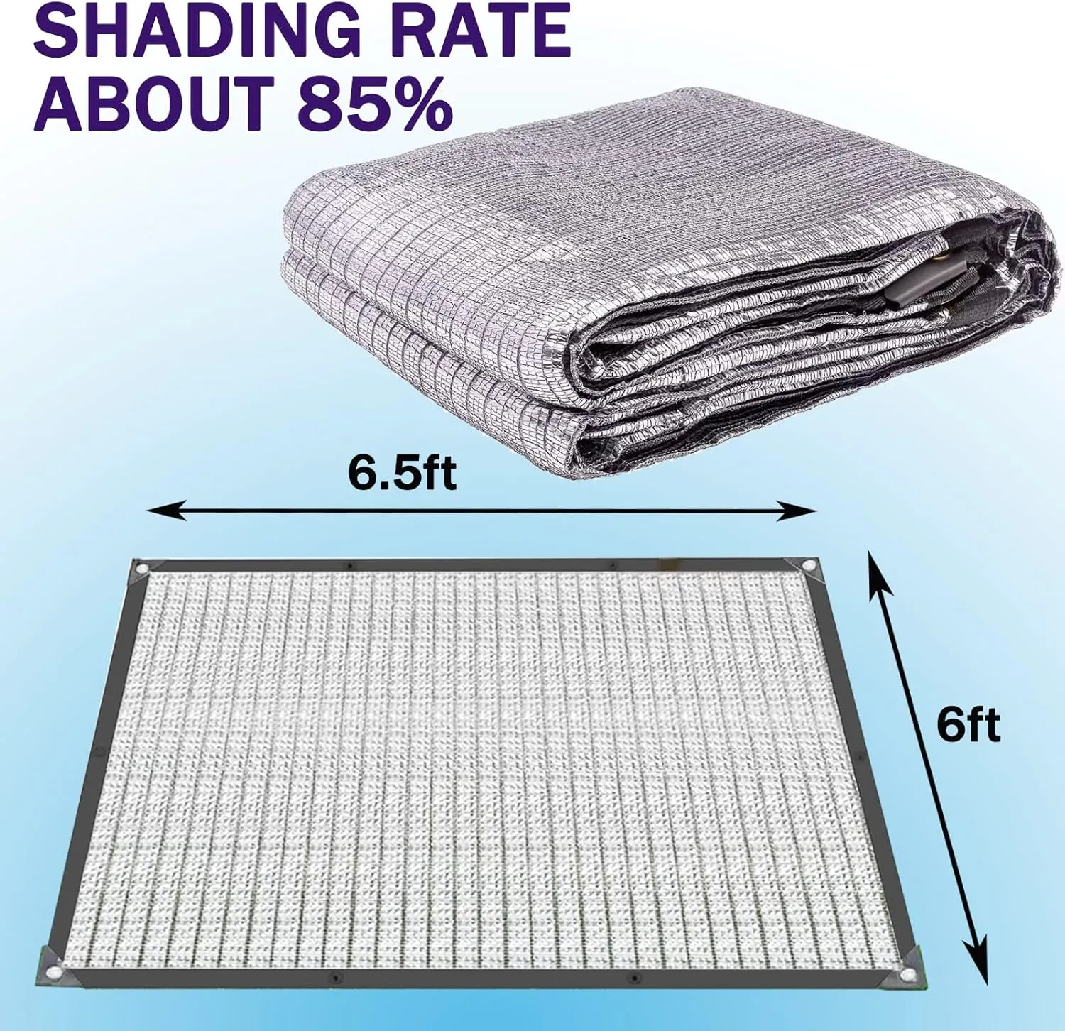 e.share 85% Aluminum Shade Cloth Fabric Sun Block Car Cover Pet Cover Reflective with Grommets for Pergola Cover Canopy 6.5ft X 6ft