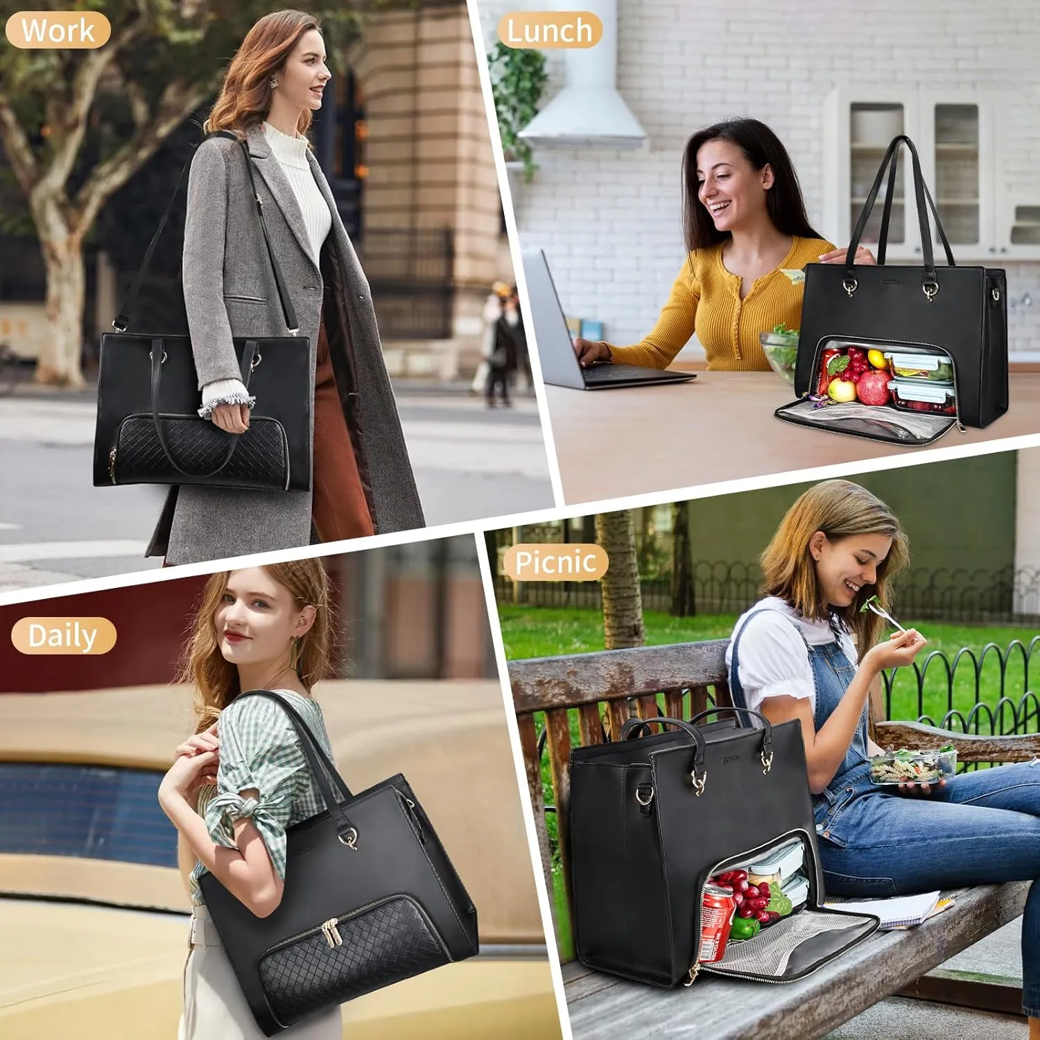ESTARER Women Laptop Tote Bag with Insulated Lunch Compartmen