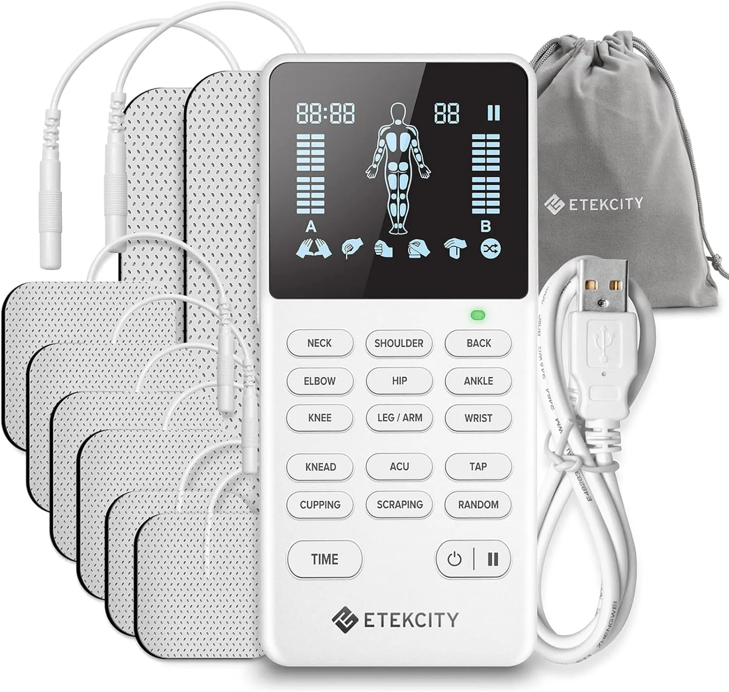 Etekcity FSA HSA Store Eligible 4-Output TENS Unit, Muscle Stimulator Machine for Pain Relief Physical Therapy, Back, Nerve, Sciatica, Neck, Shoulder,Period Cramp Relaxer,Rechargeable Electric Device
