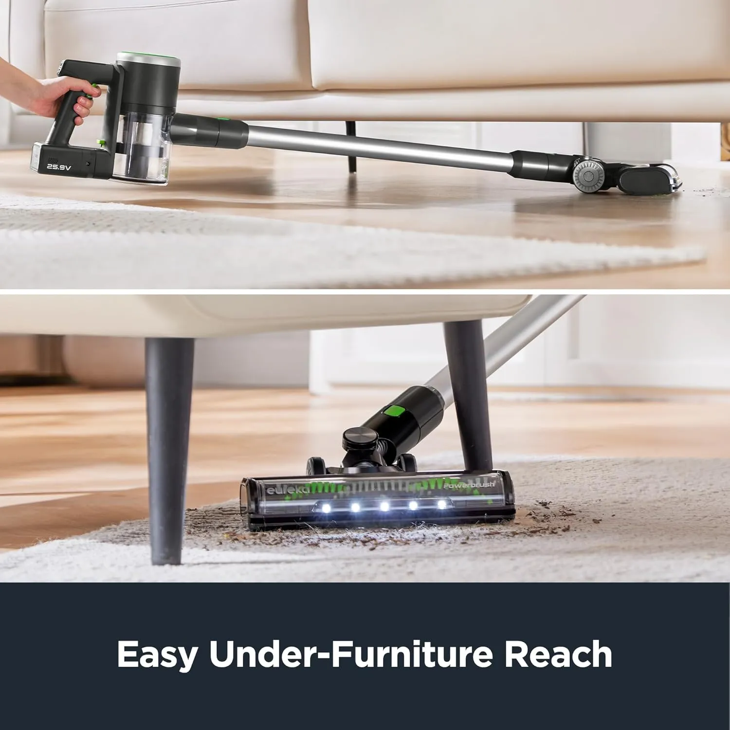 Eureka Lightweight Cordless Stick Vacuum Cleaner Convenient for Hard Floors, Rechargeable Handheld Vacuum Cleaner Portable with Powerful Motor Efficient Suction, RapidClean Ultra NEC370GR, Moss Green