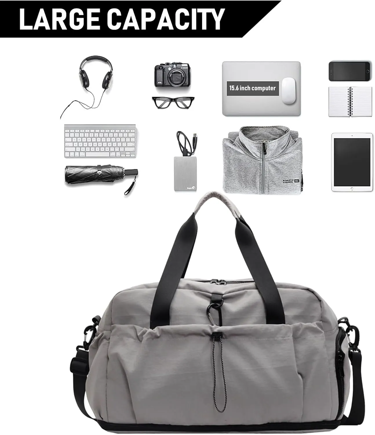 Expandable Lightweight Travel Bag, External Travel Luggage, Sports And Fitness, Large Capacity Sports Luggage Bag (Grey)