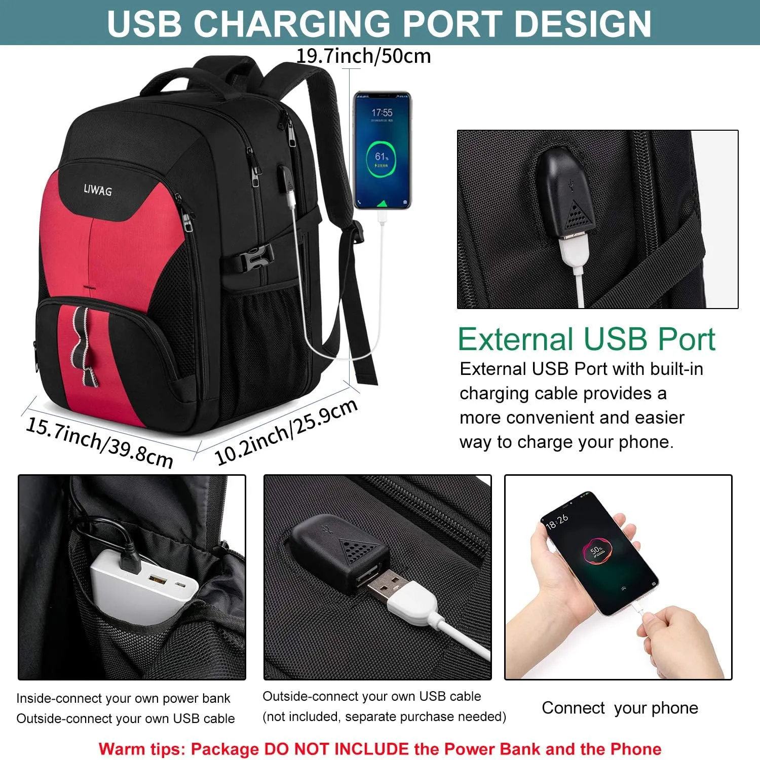 Extra Large Laptop Backpack for Women,Womens Business Travel Backpack with USB Port,Anti Theft Water Resistant College Daypack Padded Computer Bag Fits 17.3Inch Laptop Notebook,Red