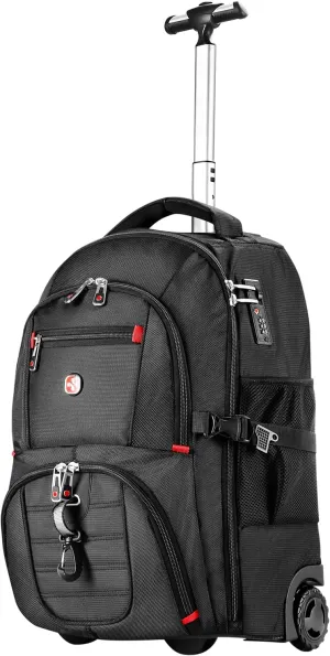 Extra Large Rolling Backpack with Wheels - Water-Resistant, 18" Laptop Compartment, 22.5"x15"x10", 55L Capacity, Ideal Carry-On for Weekend Travel, College, Work - Wheeled Business Backpack for Adults