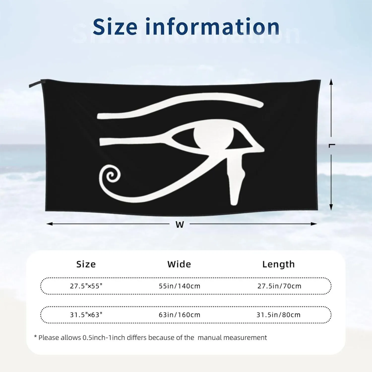 Eye of RA Horus Egyptian God Beach Towel with Travel Bag 27.5"x55" Quick Dry Sand Free Lightweight Large Oversized Towels Light Vacation Essentials