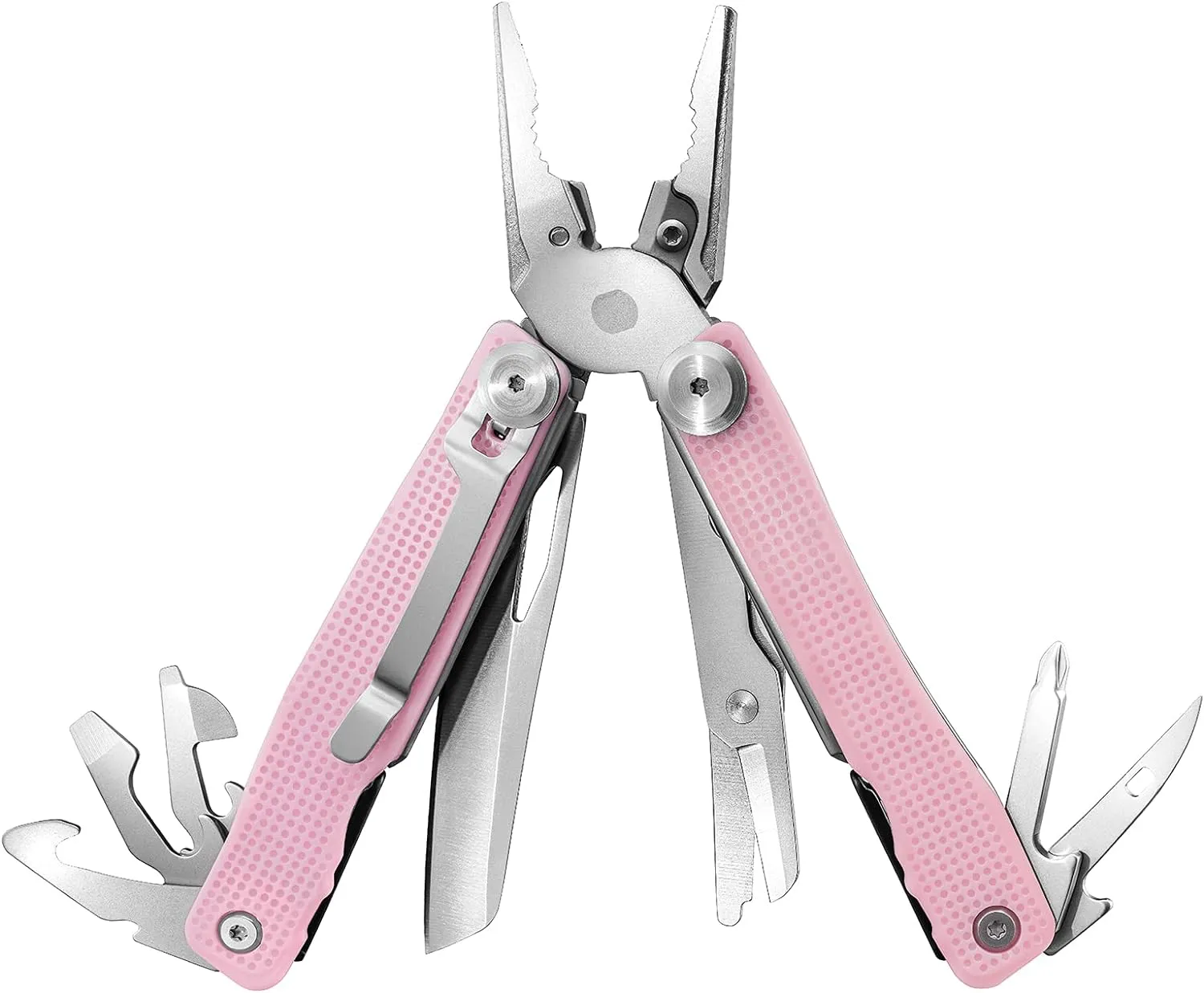 FantastiCAR 14 in 1 Multitool Pliers, Versatile Pocket Knife with Scissors, Knife Blade, Screwdriver, Bottle Opener, and Ideal for House or Camping Essentials, Holiday Gift Packaged (Pink)