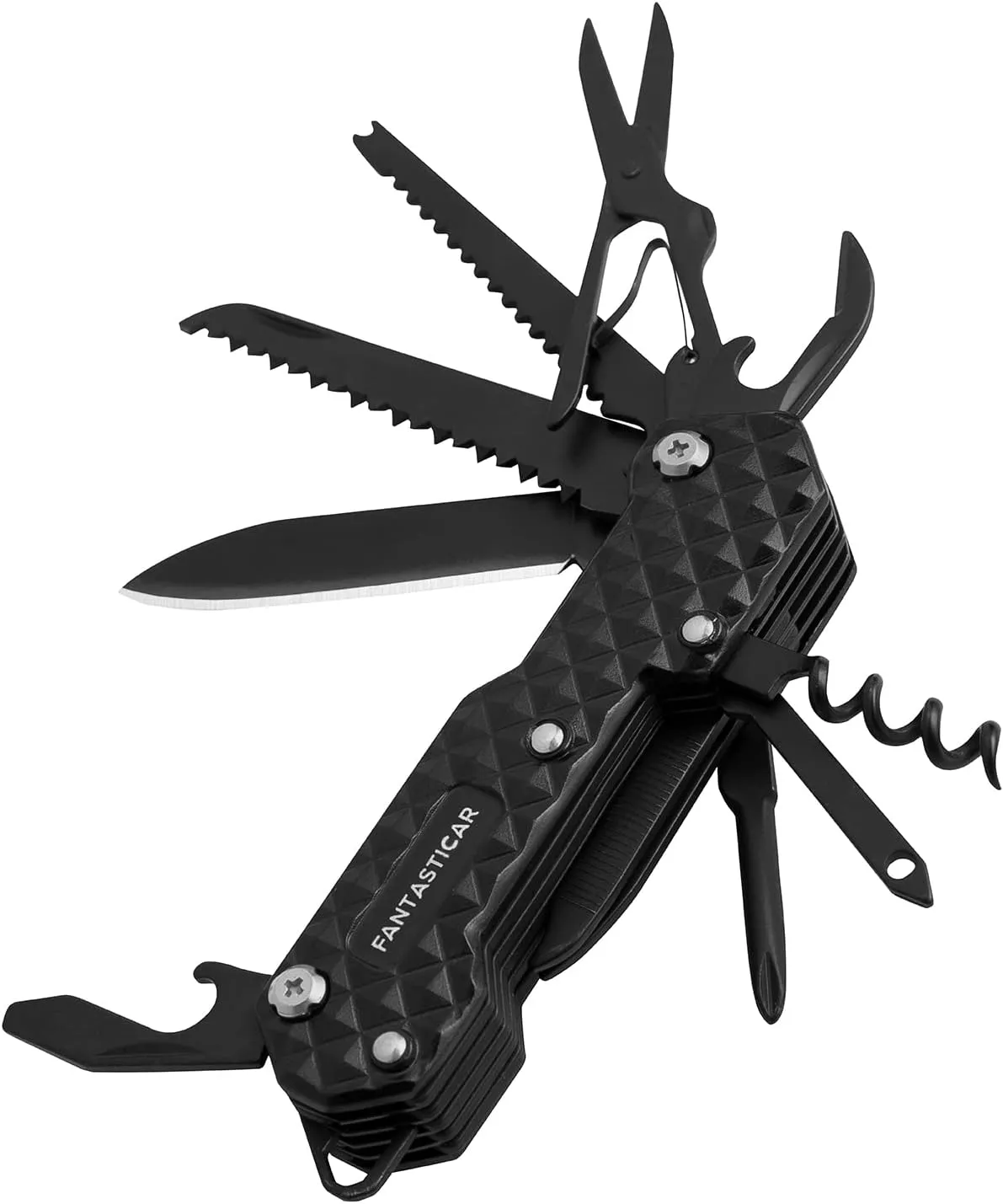FantastiCAR 15 in 1 Multi-Tool, EDC Folding Pocket Knife with Premium Gift Box for Camping, Fishing, Hunting, Survival, Outdoor (Black)