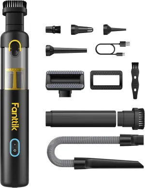Fanttik Slim V8 Apex Car Vacuum, 4-in-1 Portable Mini Cordless Vacuum with 19000pa Suction Power, Type-C Charge, 2 Suction Modes, Handheld Vacuum for Car, Office Desk, Keyboards (Black)