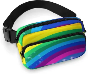 Fashionable Large-capacity Twill Rainbow Printed Waist Bag, A Must-have Item for Hands-free Travel