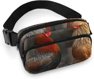 Fashionable Large-capacity Twill Rooster And Chicken Printed Waist Bag, A Must-have Item for Hands-free Travel