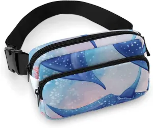 Fashionable Large-capacity Twill Sea Animals Stingrays Printed Waist Bag, A Must-have Item for Hands-free Travel