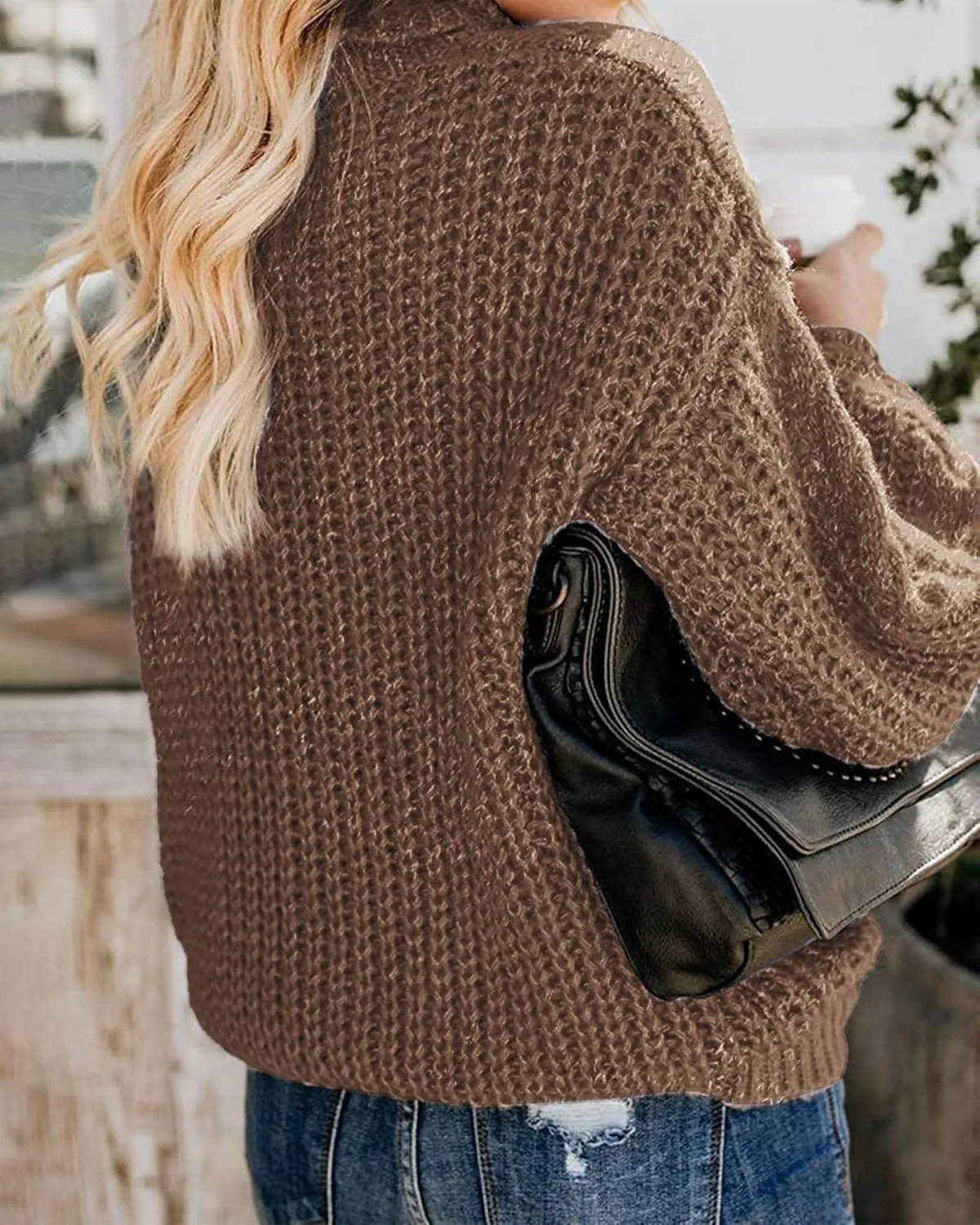 Fashionme Chic Ballon Sleeve Winter Turtleneck Chunky Sweater Slouchy Oversized Loose Pullover Outerwear Warm Thick
