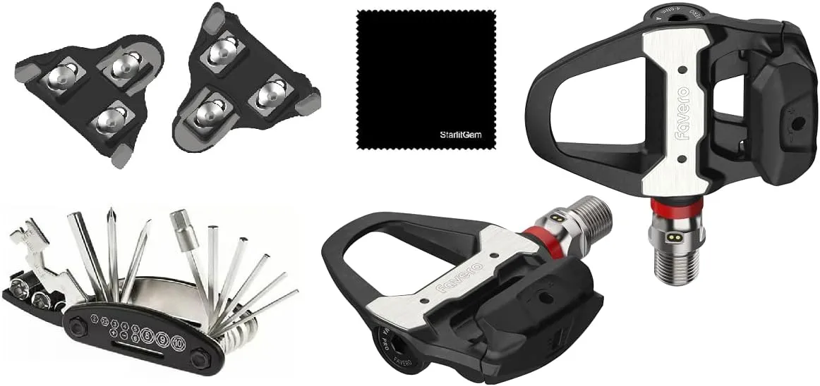 Favero Assioma Pro RS-2 Upgraded Lightest Dual-Sided Power Meter Pedals Bundled with Extra SPD SL Cleats, Multi Tool Kit, Cleaning Cloth