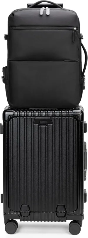 feilario 2 Piece Set 20in Aluminium Frame Hardside Spinner Wheel Luggage, Built-In TSA lock Carry on Suitcase with Cup Holder & Phone Holder
