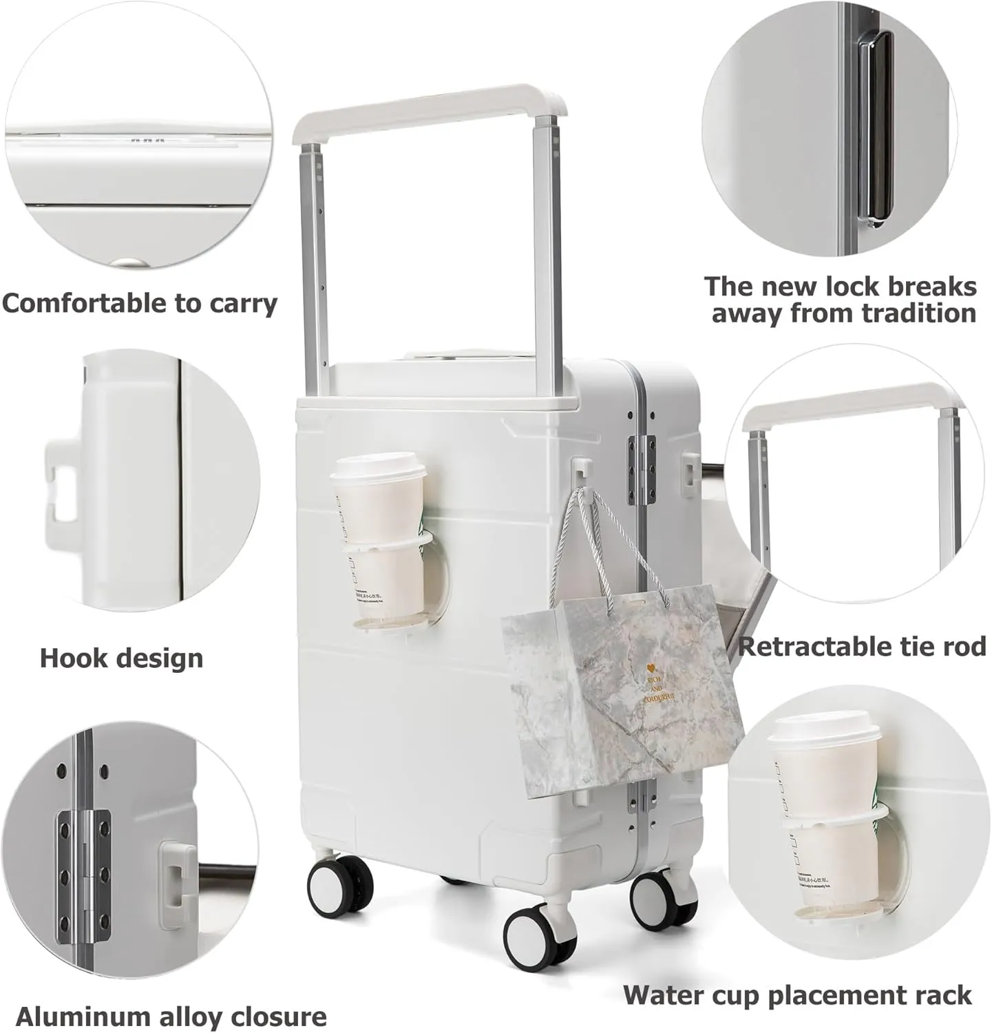 feilario 20in PC Hardside Carry On Luggage - Wide Handle Expandable Spinner Wheels Travel Rolling Suitcase with TSA Lock & Cup Holder