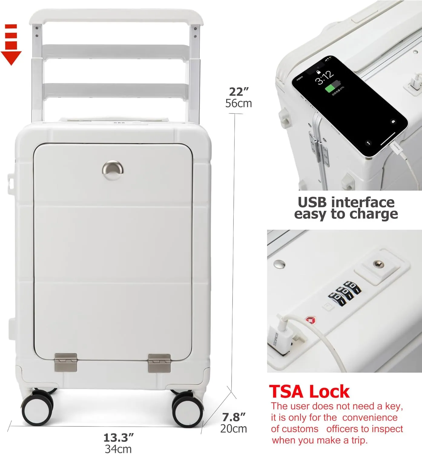 feilario 20in PC Hardside Carry On Luggage - Wide Handle Expandable Spinner Wheels Travel Rolling Suitcase with TSA Lock & Cup Holder