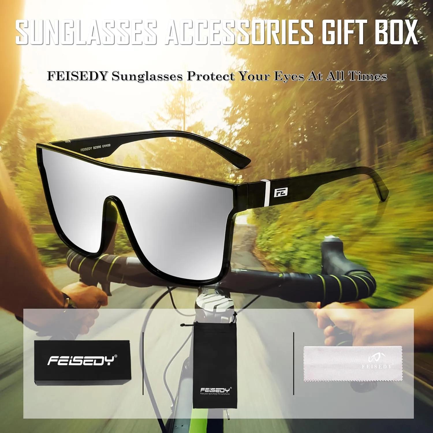 FEISEDY Sunglasses for Women Men, Fashion Mirrored Single Lens, Driving Beach Sunnies UV400 Shades B2996