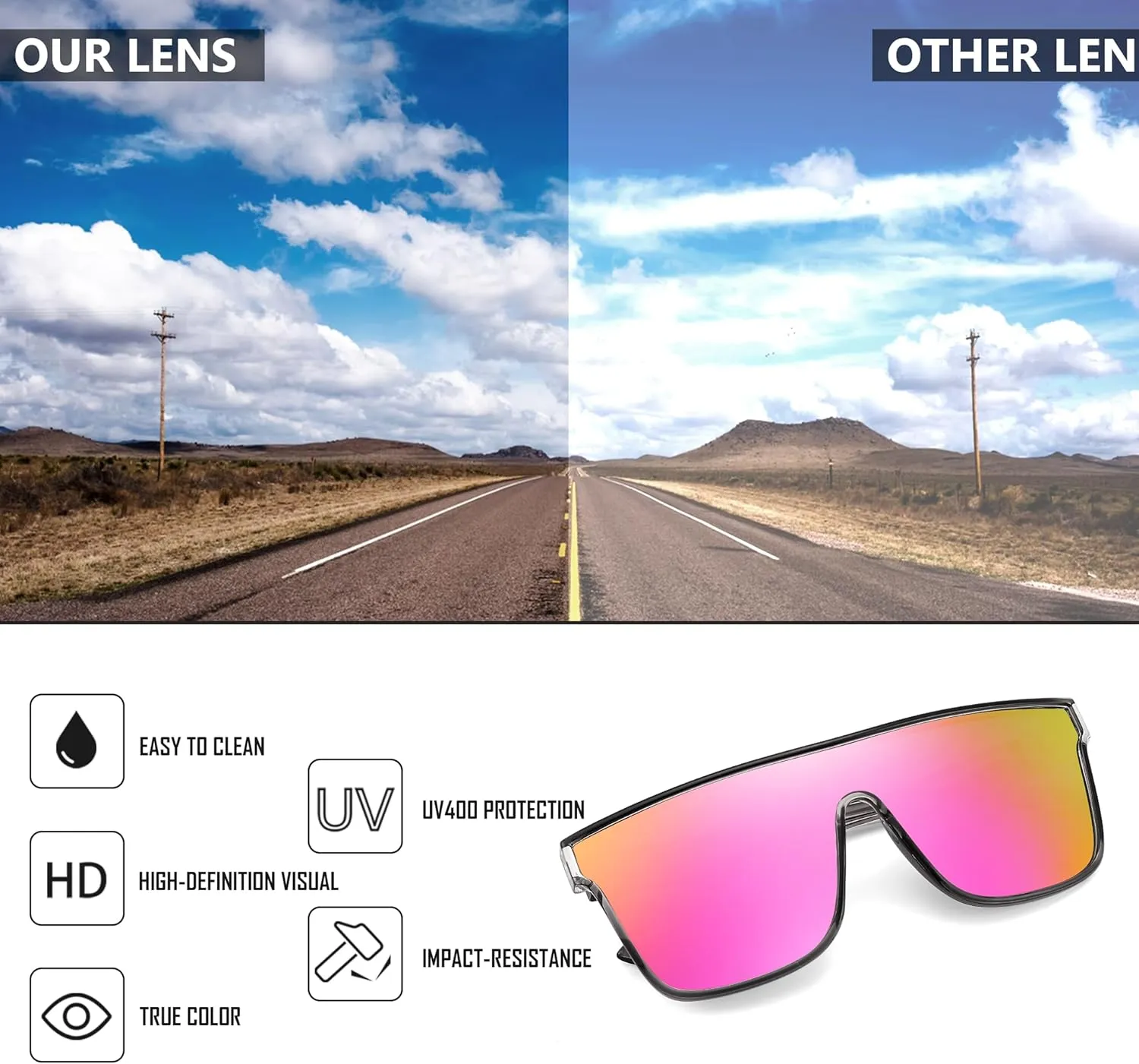 FEISEDY Sunglasses for Women Men, Fashion Mirrored Single Lens, Driving Beach Sunnies UV400 Shades B2996