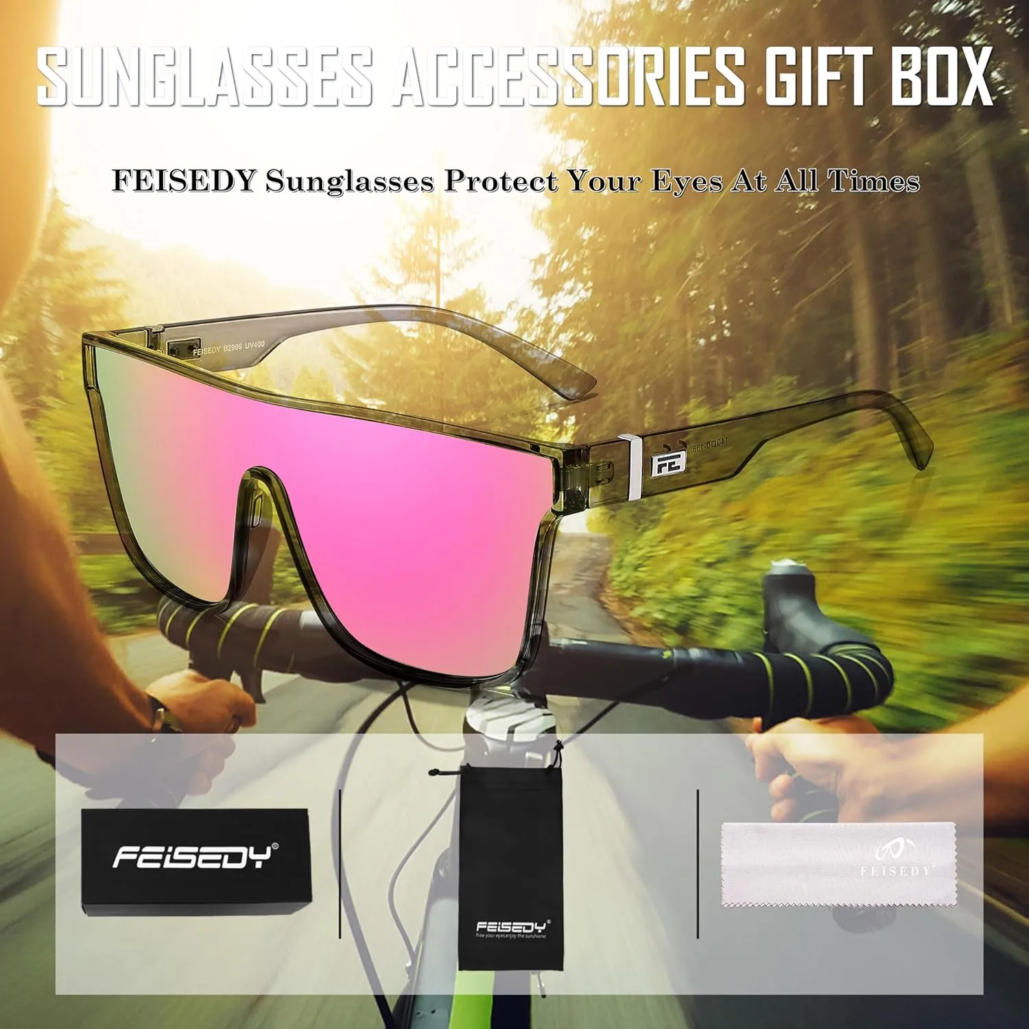 FEISEDY Sunglasses for Women Men, Fashion Mirrored Single Lens, Driving Beach Sunnies UV400 Shades B2996
