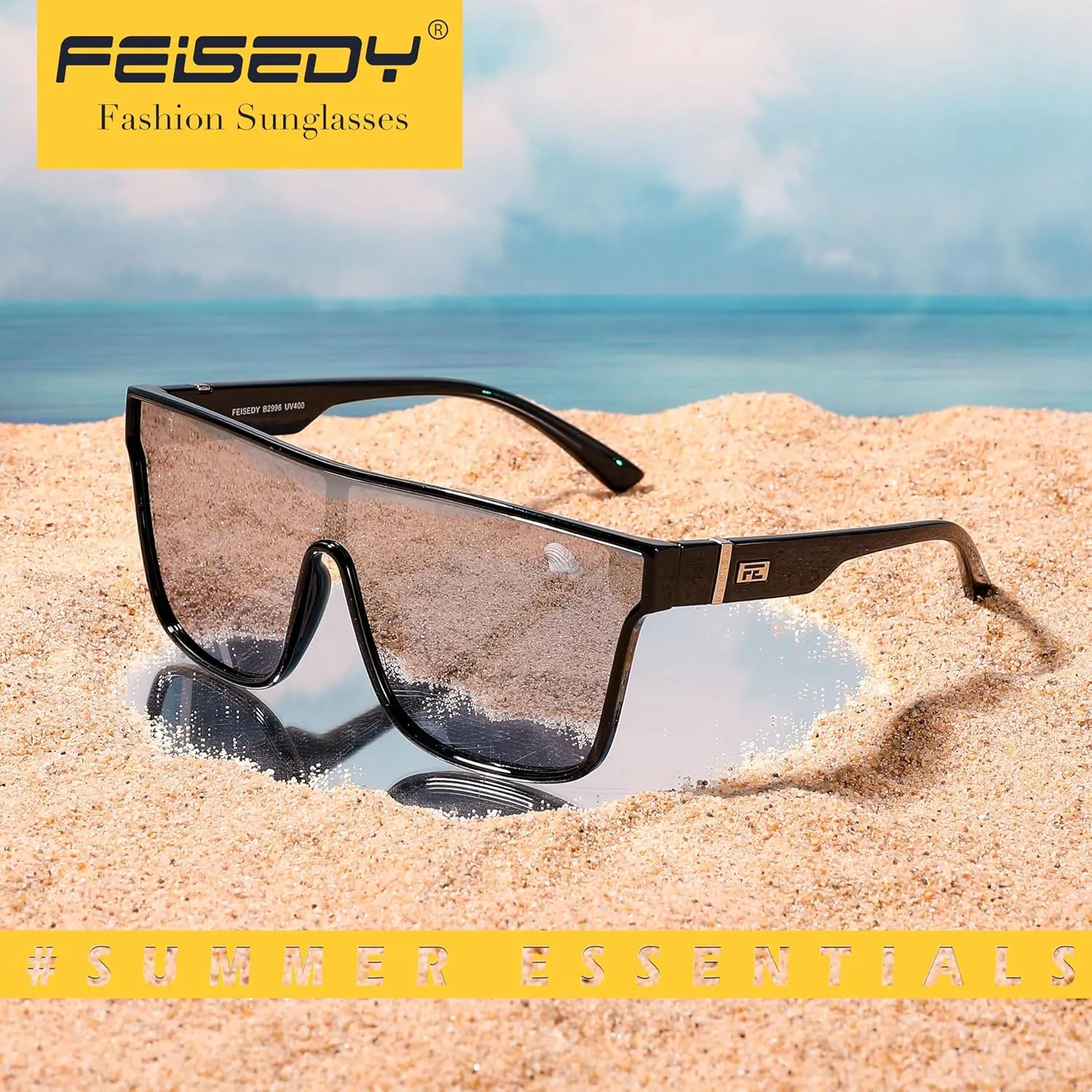 FEISEDY Sunglasses for Women Men, Fashion Mirrored Single Lens, Driving Beach Sunnies UV400 Shades B2996