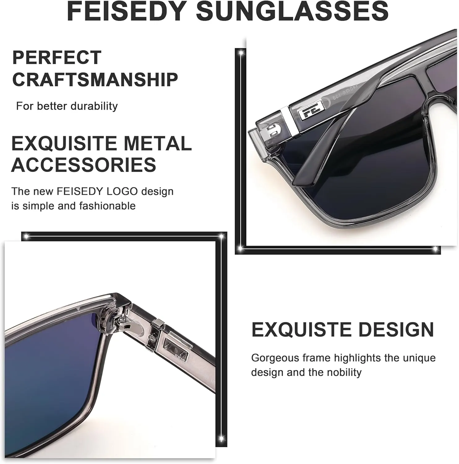 FEISEDY Sunglasses for Women Men, Fashion Mirrored Single Lens, Driving Beach Sunnies UV400 Shades B2996