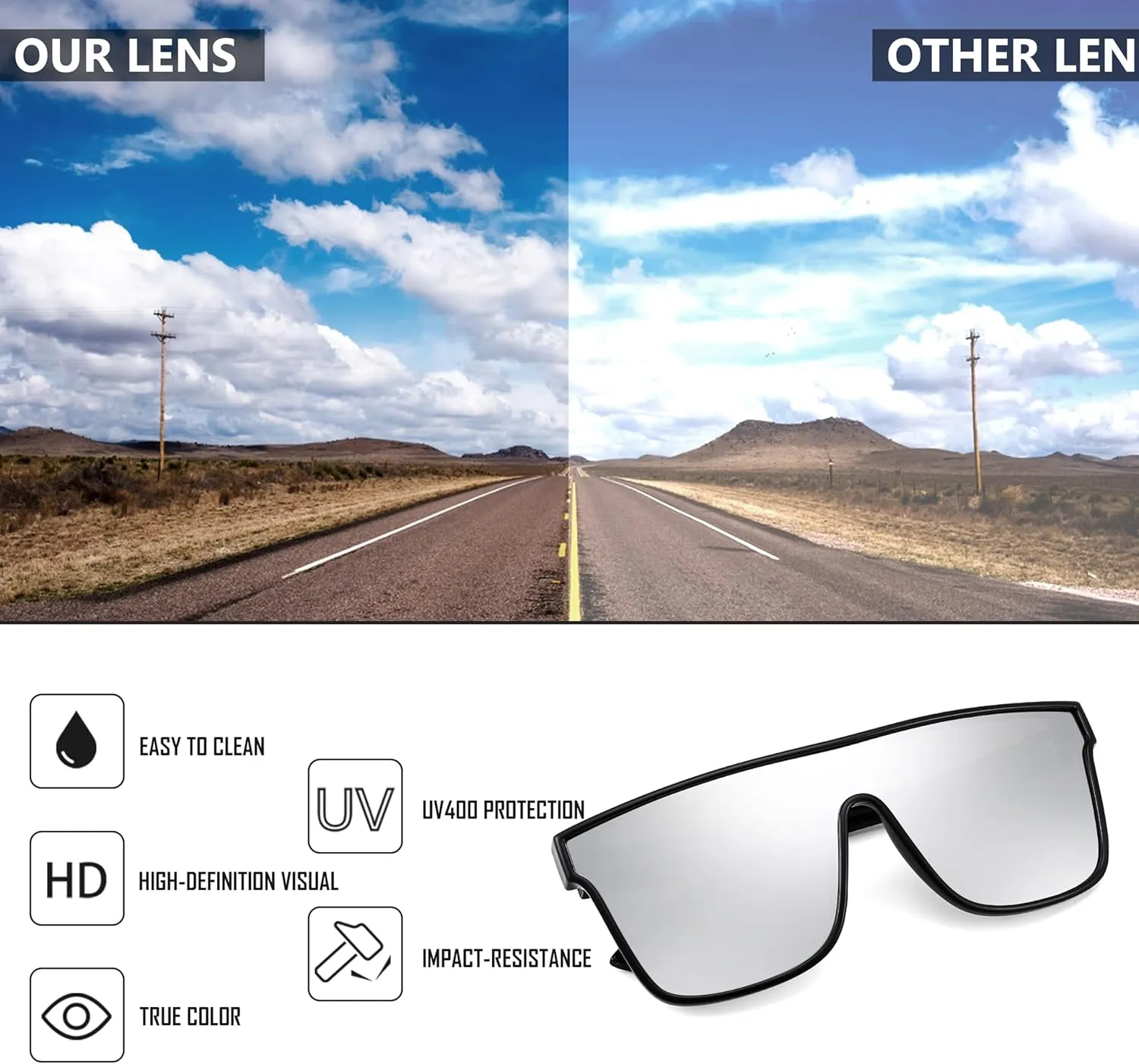 FEISEDY Sunglasses for Women Men, Fashion Mirrored Single Lens, Driving Beach Sunnies UV400 Shades B2996