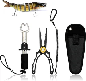 fishing pliers saltwater resistant fish hook tool，non slip stainless steel corrosion resistant fishing gear scissors with sheath lanyard,lip gripper tungsten carbide cutters,gifts for men