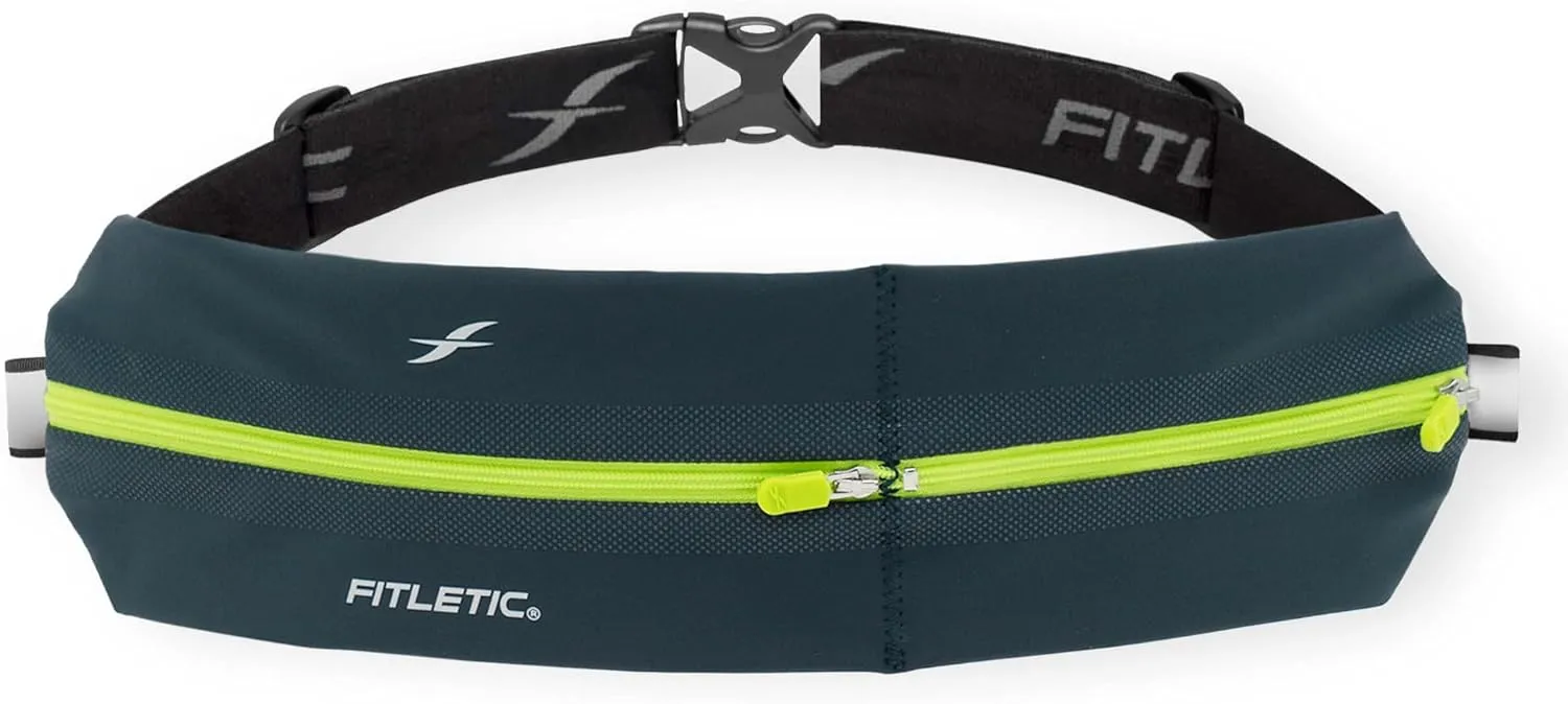 Fitletic Bolt Double Pocket Running Belt & Active Fanny Pack For Men & Women – Water Resistant, Lightweight Sleek Design – Patented No Bounce Hip Hugging Fit – Holds Any Phone