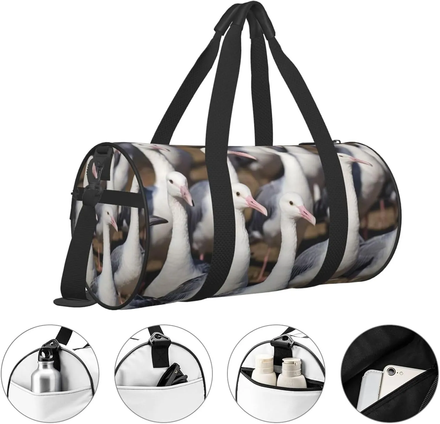 Flock of Birds Printed Travel Bag,Round Personal Item Storage bag,Foldie Duffel Bag for Traveling Vacation,Fitness,Sports