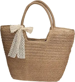 Floerns Women's Large Straw Hobo Bag Retro Handbag Summer Beach Handle Tote Bag