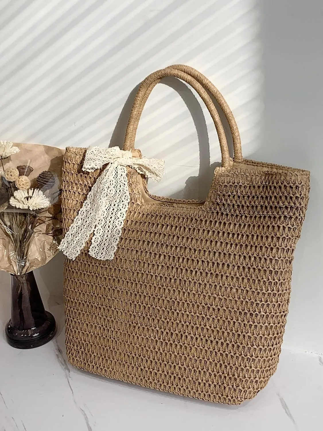 Floerns Women's Large Straw Hobo Bag Retro Handbag Summer Beach Handle Tote Bag