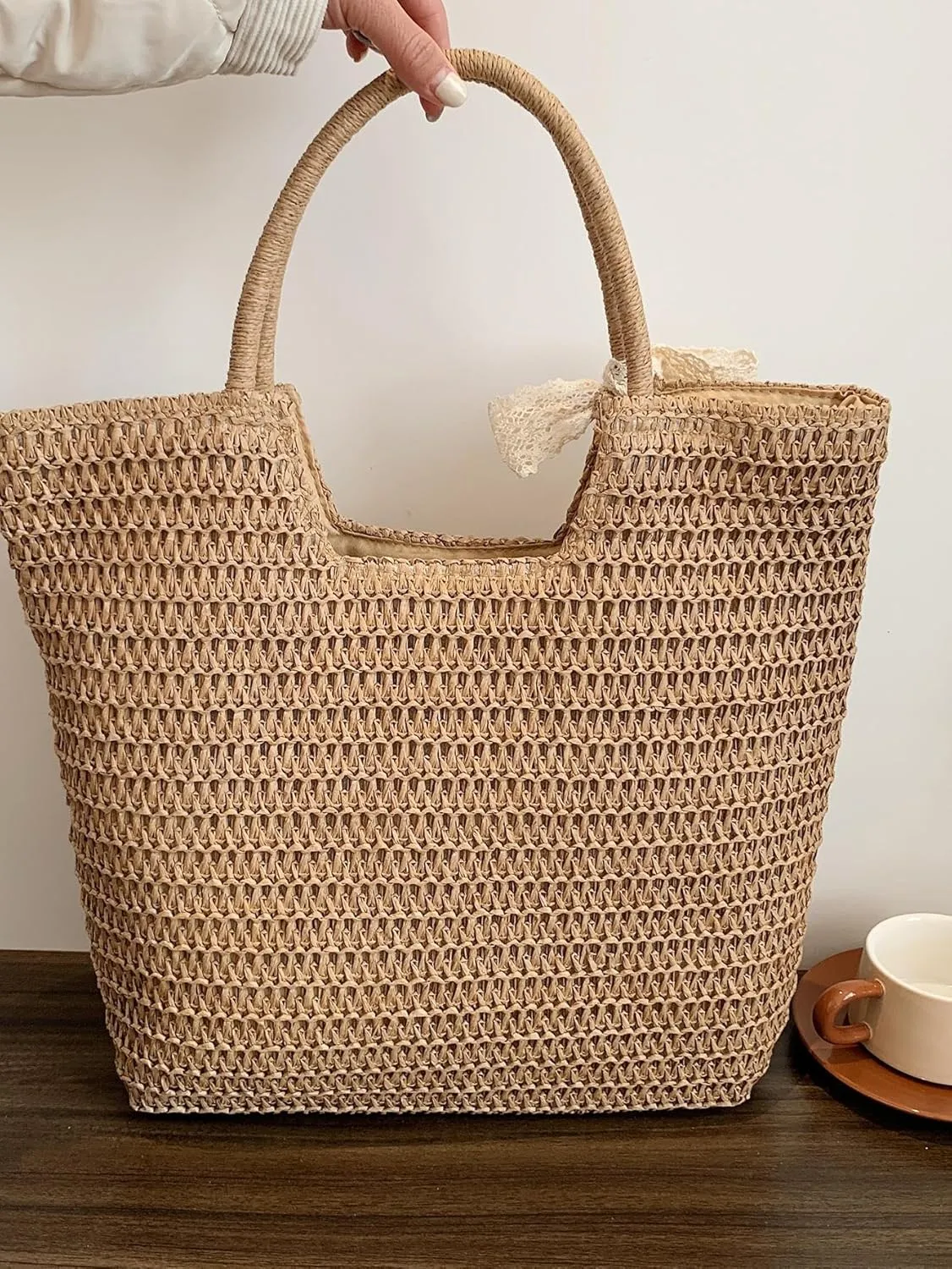 Floerns Women's Large Straw Hobo Bag Retro Handbag Summer Beach Handle Tote Bag